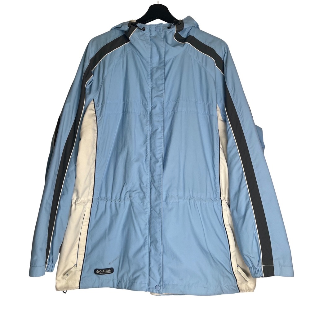 Columbia Womens 1X Blue Colorblock Hooded Rain Jacket Windbreaker RN69724 RW3014